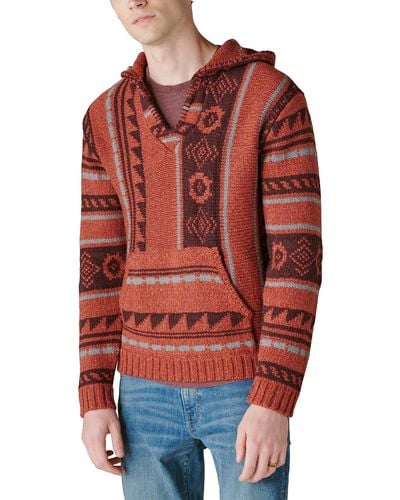 Lucky Brand Southwestern Print Baja Sweater - Red