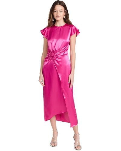 Shoshanna Quinn Satin Jacquard Midi Dress - Pink