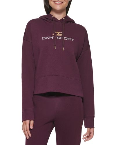 DKNY Sport Fleece Long Sleeve Logo Hoodie - Purple