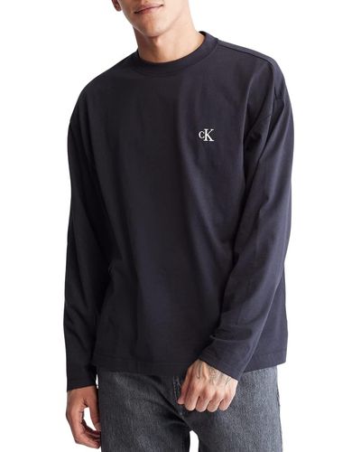 Calvin Klein Relaxed Fit Archive Logo Crewneck Long Sleeve Tee - Blue