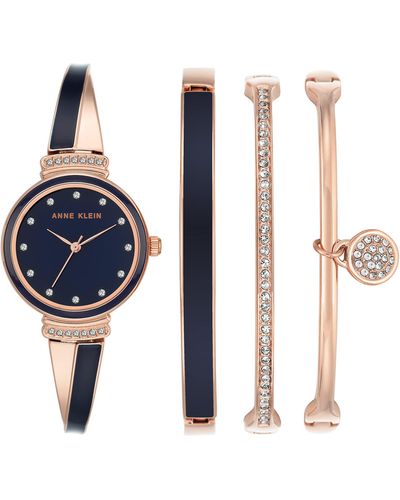 Anne Klein Premium Crystal Accented Bangle Watch Set - Blue