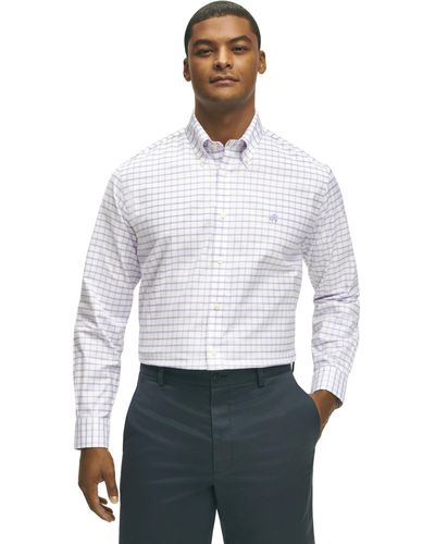 Brooks Brothers Regular Fit Non-iron Stretch Oxford Long Sleeve Check Sport Shirt - White