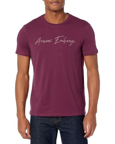 Emporio Armani A | X Armani Exchange Embroidered Cursive Logo Slim T-shirt - Purple