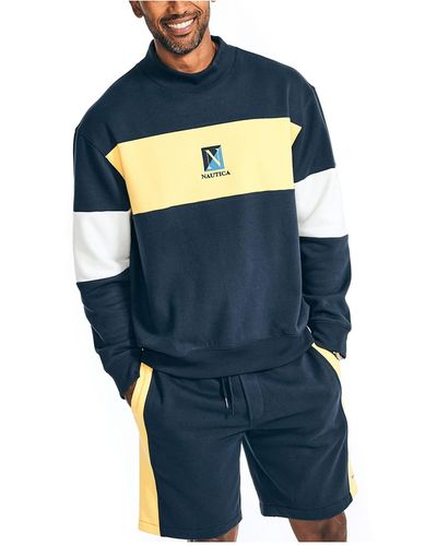 Nautica Colorblock Crewneck Sweatshirt,navy Seas,m - Blue