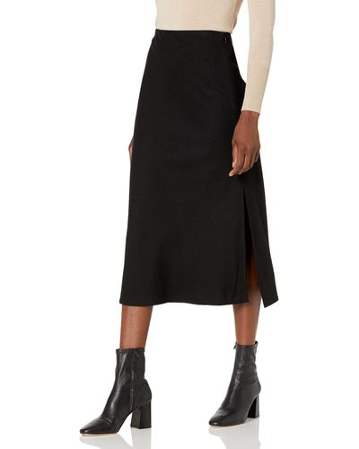 Vince S Brushed Flannel Side Slit Slip Skirt - Black