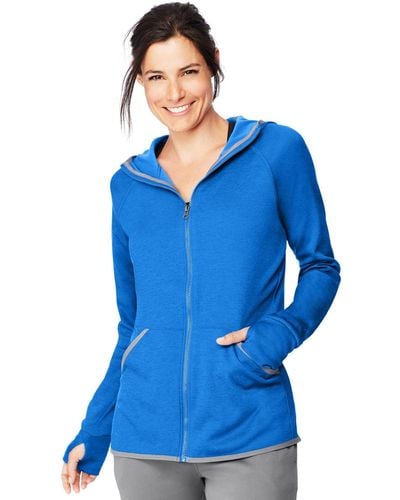 Hanes Womens Sport Performance Full Zip Hoodie Fleece Jacket - Blue