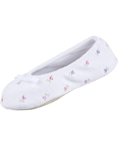 Isotoner Womens Embroidered Terry Ballerina Slippers - White
