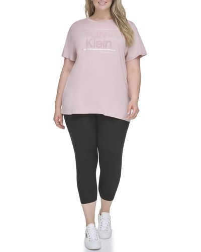 Calvin Klein Plus Metallic Stripe Short Sleeve Logo T-shirt - Pink