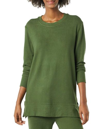 Daily Ritual Cozy Knit Relaxed-fit Long-sleeve Side-vent Crewneck Tunic - Green