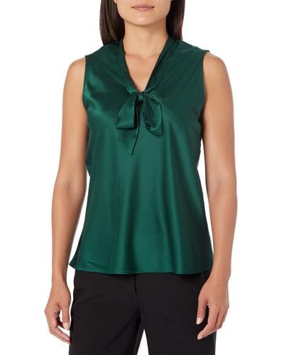 Kasper Plus Size Sleeveless Tie Front Blouse - Green