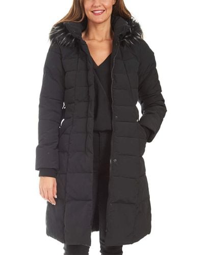 Kensie 44" Luxe Fur Hooded Quilted Non-down Long Puffer - Black