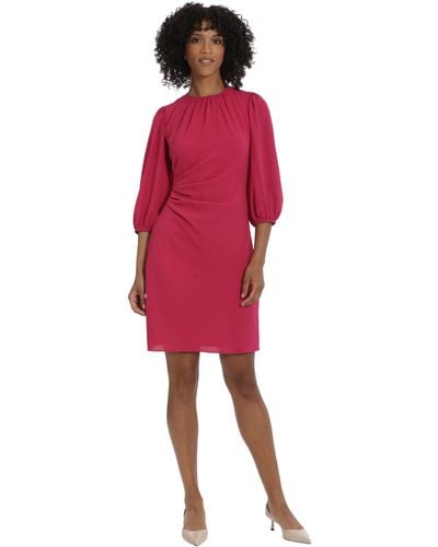 Maggy London Long Sleeve Bubble Crepe Dress Workwear Event Guest Of Wedding - Red