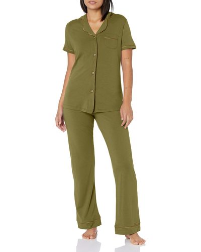 Cosabella Bella Shortsleeve Top & Pant Pajama Set - Green