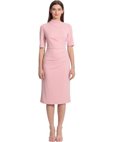 Maggy London S Side Pleat With Asymmetric Neck And Elbow Sleeves Cocktail Dress - Pink