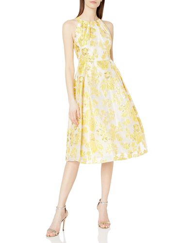 Adrianna Papell Floral Jacquard Party Dress - Yellow
