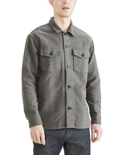 Dockers Relaxed Fit Long Sleeve Over Shirt, - Gray