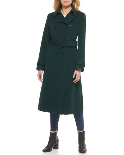 Cole Haan Flared Trench Slick Wool Coat - Green