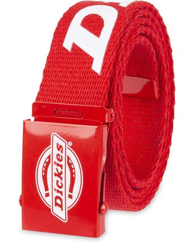 Dickies Cotton Web Belt With Military Logo Buckle - Red