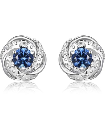 Amazon Essentials Platinum Over Sterling Silver 1/8th Carat Total Weight Lab Grown Diamond And Created Blue Sapphire Delicate Knot Stud Earrings