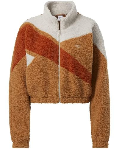 Reebok Classics Camping Stripe Vector Cropped Sherpa Track Jacket - Brown