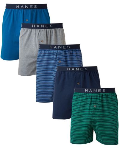 Hanes Ultimate Dyed Knit Boxes With Exposed Comfort Flex Waistband - Blue