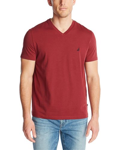 Nautica Short Sleeve Solid Slim Fit V-Neck T-Shirt - Rouge