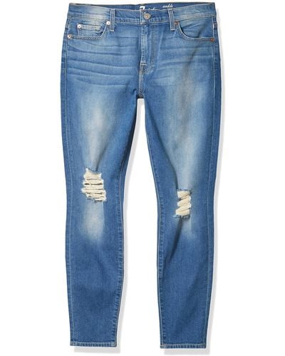 7 For All Mankind Destroyed Ankle Gwenevere Skinny Mid Rise Jeans - Blue