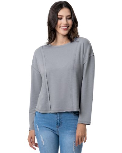 Lee Jeans Crew Neck Cropped Waffle Knit Pullover Top - Gray