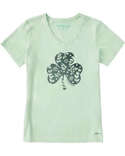 Life Is Good. Short Sleeve Crusher V-neck Fossil Clover Graphic T-shirt - Green