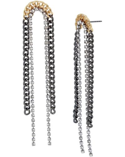 Steve Madden Double Chain Linear Earrings - Black
