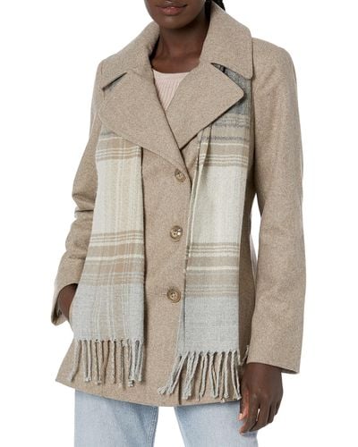 London Fog Womens Double Breasted Peacoat With Scarf Pea Coat - Natural