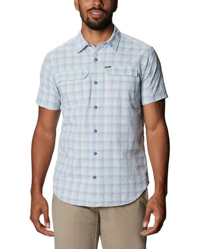 Columbia 's Silver Ridge Short Sleeve Seesucker Shirt - Blue