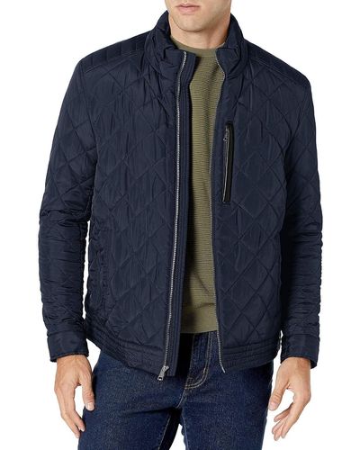 Cole Haan Signature Diamond Quilted Jacket With Faux Sherpa Lining - Blue