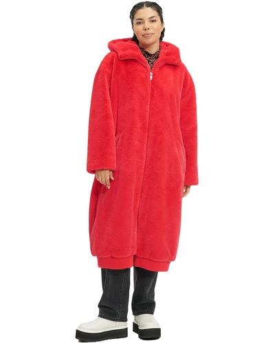 UGG Koko Oversized Faux Fur Coat - Red