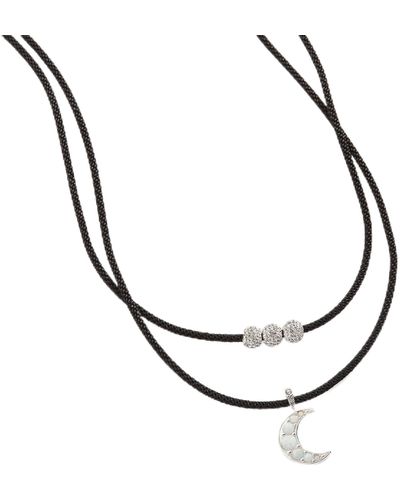 ALEX AND ANI Aa760723ss,moon And Crystal Adjustable Choker Necklace,shiny Silver,white - Metallic