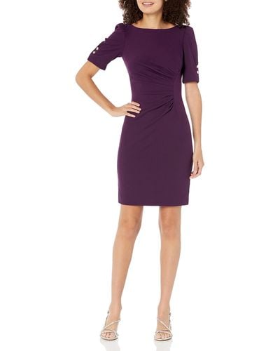DKNY Open Sleeve Ruched Sheath Dress - Purple