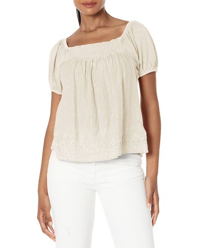 Lucky Brand Womens Square Neck Peasant Top - Natural