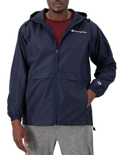 Champion , Stadium Full-zip, Wind, Water Resistant Jacket For , Navy Small Script - Blue