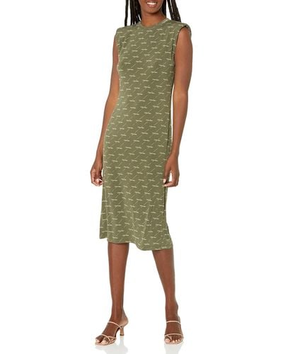 Calvin Klein Pull On Crew Neck With Ck Logo Print Dress - Green