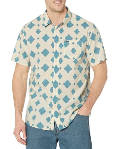 Volcom Regular Grit Dala Sleeve Classic Fit Printed Button Down Shirt - Blue