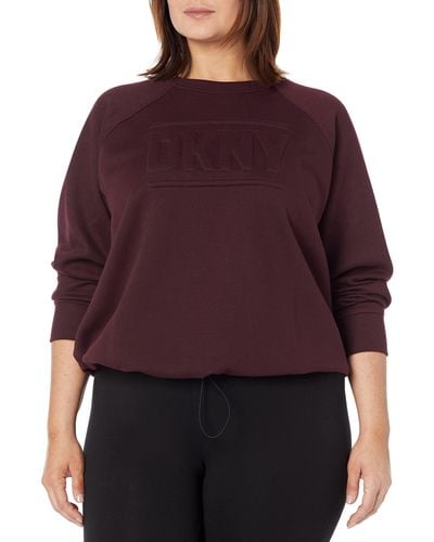 DKNY Plus Size Sport Placed Puff Logo Crew Neck Sweatshirt - Purple