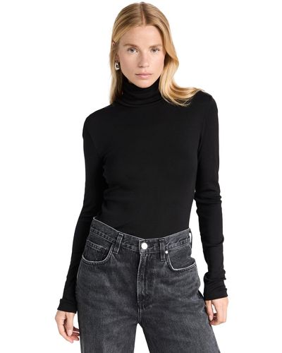 Splendid Womens 1x1 Turtleneck Fashion T Shirts - Black