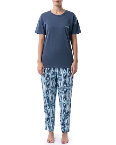 Wrangler Short Sleeve Graphic Tee And Printed Pants Pajama Sleep Set - Blue