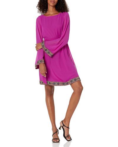 Trina Turk A Line Dress With Embroidered Trim - Pink