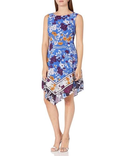 Adrianna Papell Botanical Border Fit And Flare - Blue