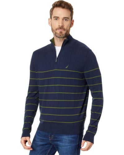 Nautica Navtech Striped Quarter-zip Sweater - Blue