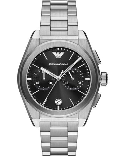 Emporio Armani Chronograph Silver-tone Stainless Steel Bracelet Watch - Metallic
