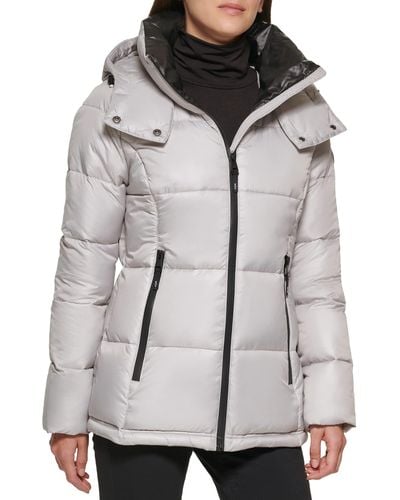 Kenneth Cole Zip Down Puffer With Button Hood - Gray