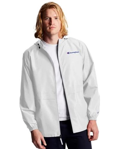 Champion , Stadium Full-zip, Wind, Water Resistant Jacket For , White Small Script, Large - Gray