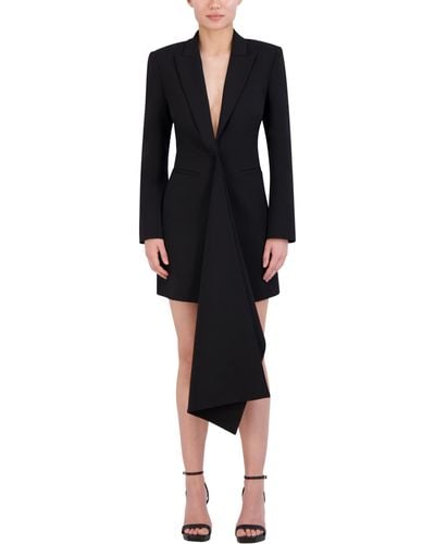 BCBGMAXAZRIA Long Sleeve Asymmetrical V Neck Blazer Mini Dress - Black